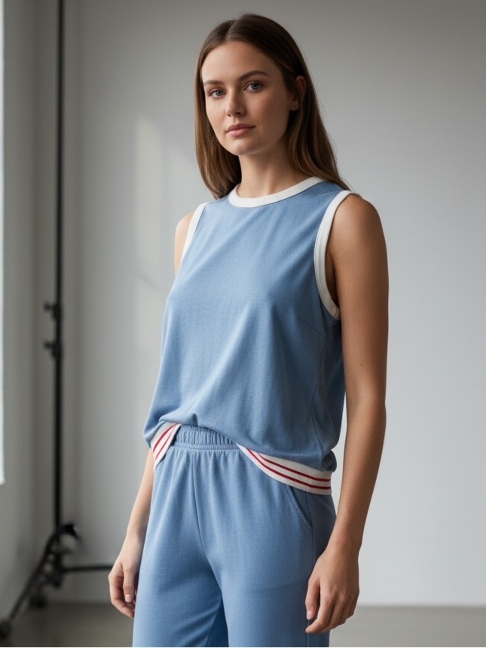 🌻NEW w/tag PJ Salvage Blue Ribbed Striped Hem Pajama Sleep Tank Top Size XL